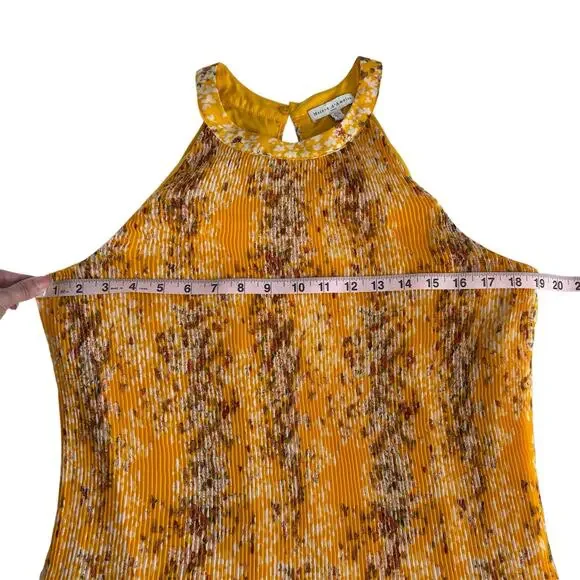 Maison d'Amelie Yellow Floral Pleated Drop Waist Dress Women’s Large Halter Neck - Picture 3 of 8